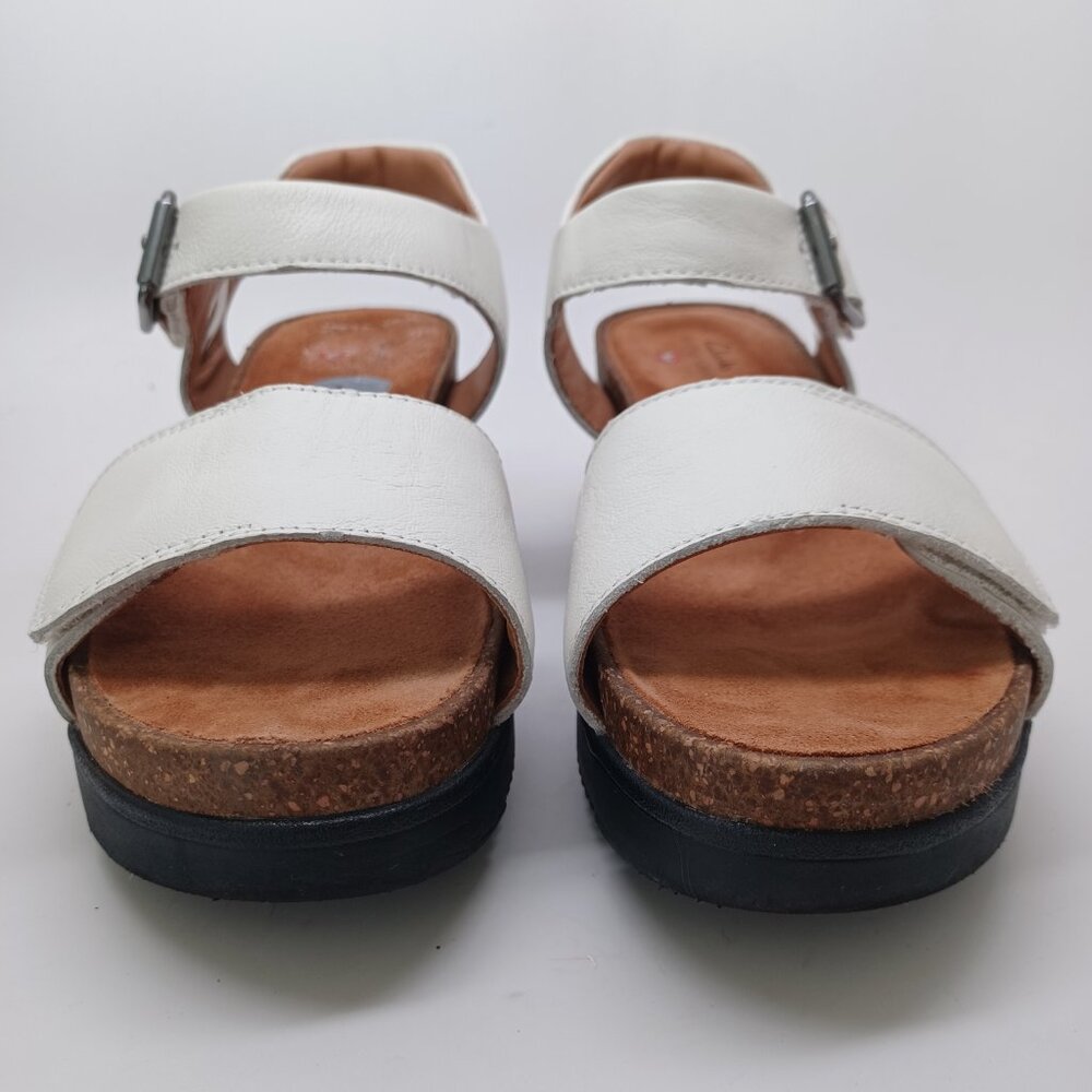 Clarks Unstructured Sandals White Cork Wedge Adjustable Two Strap Womens 7 - Picture 4 of 16